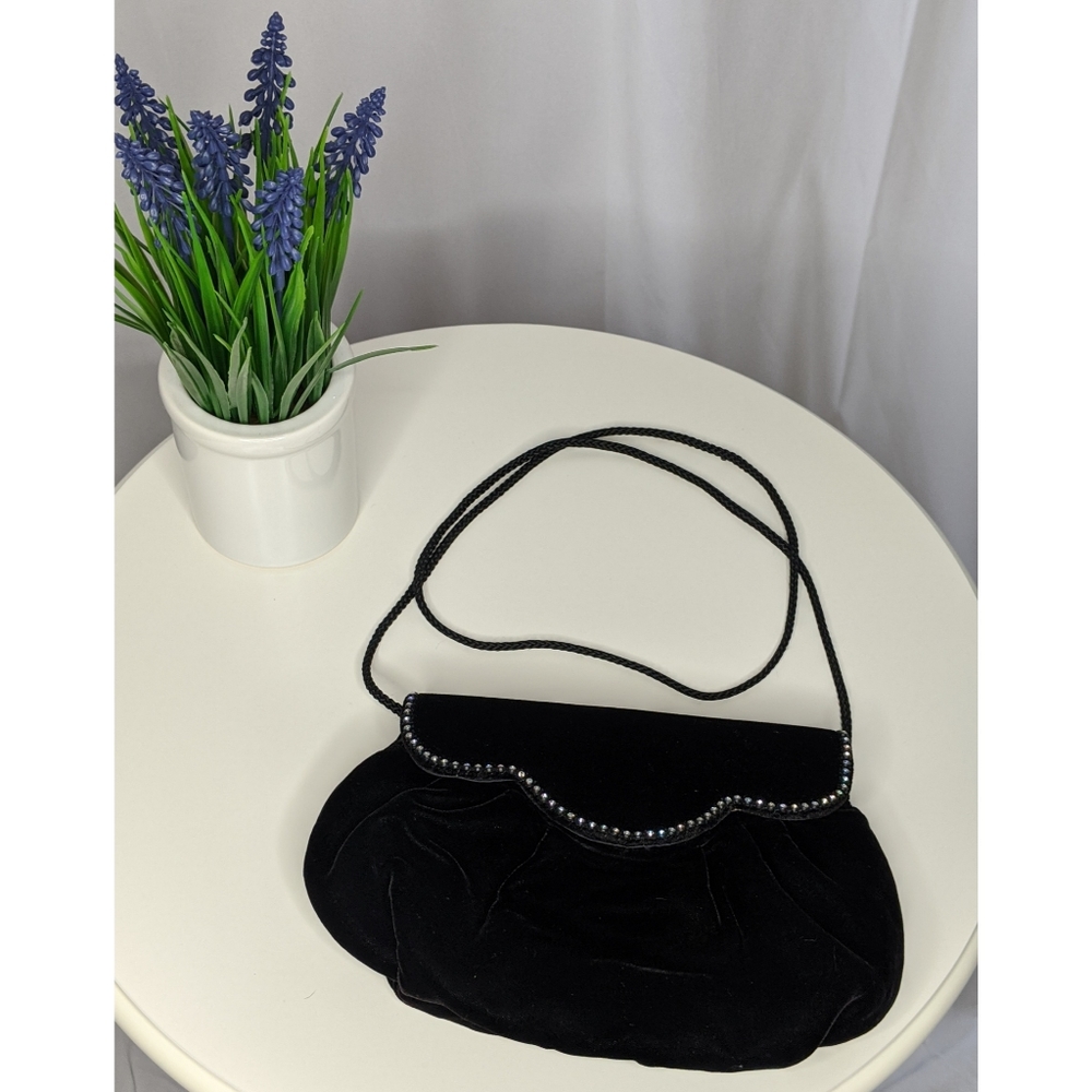 VINTAGE Black Dress Crossbody Rhinestones